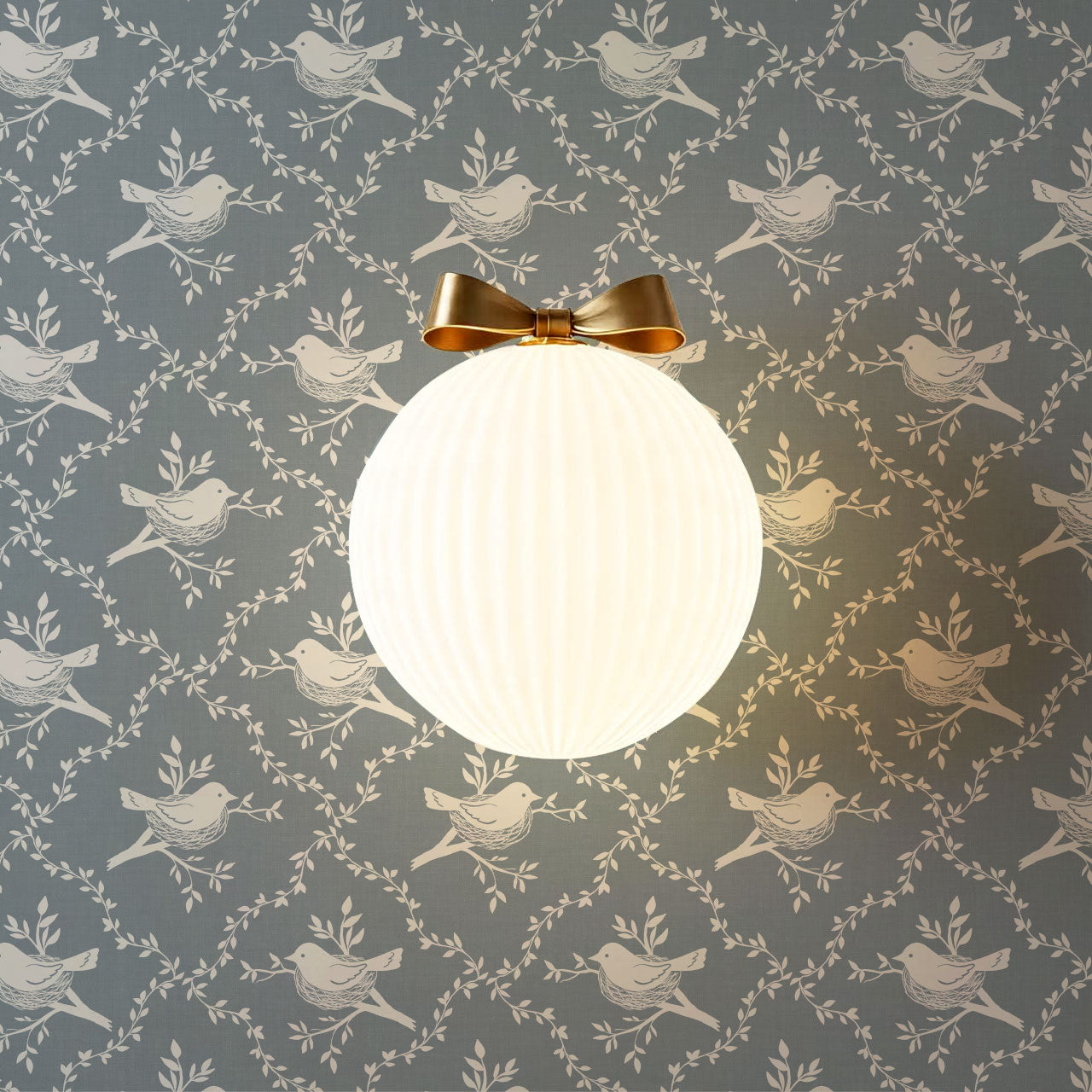 Livie Bird Nest Damask French Blue Wallpaper