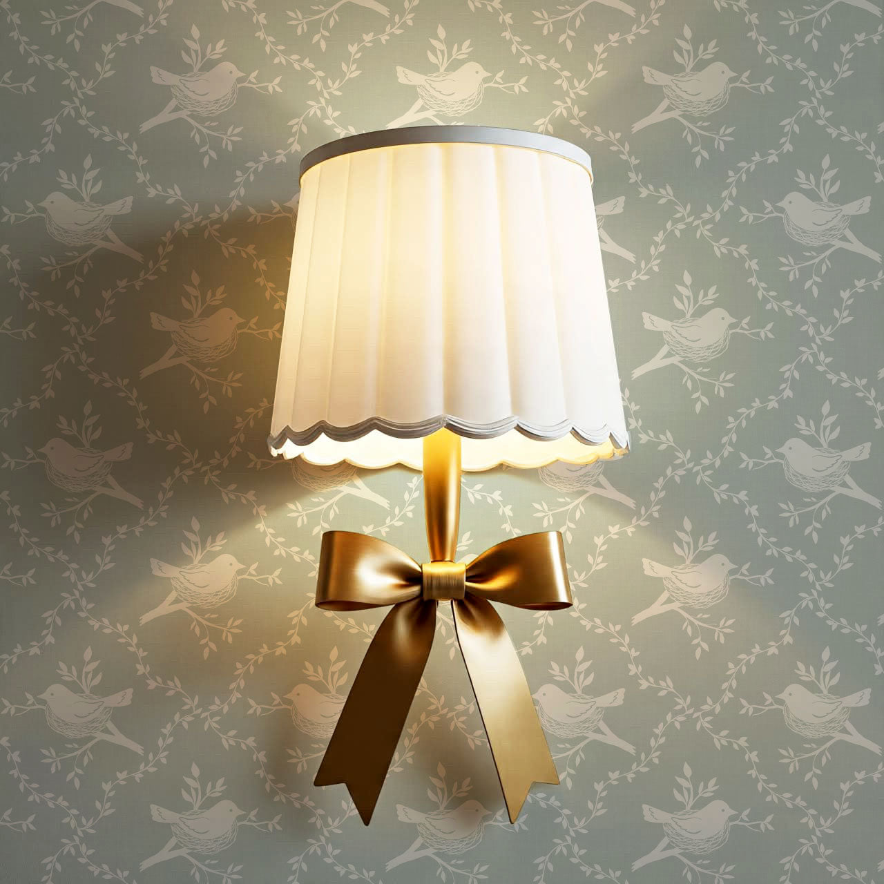 Livie Bird Nest Damask Sage Wallpaper