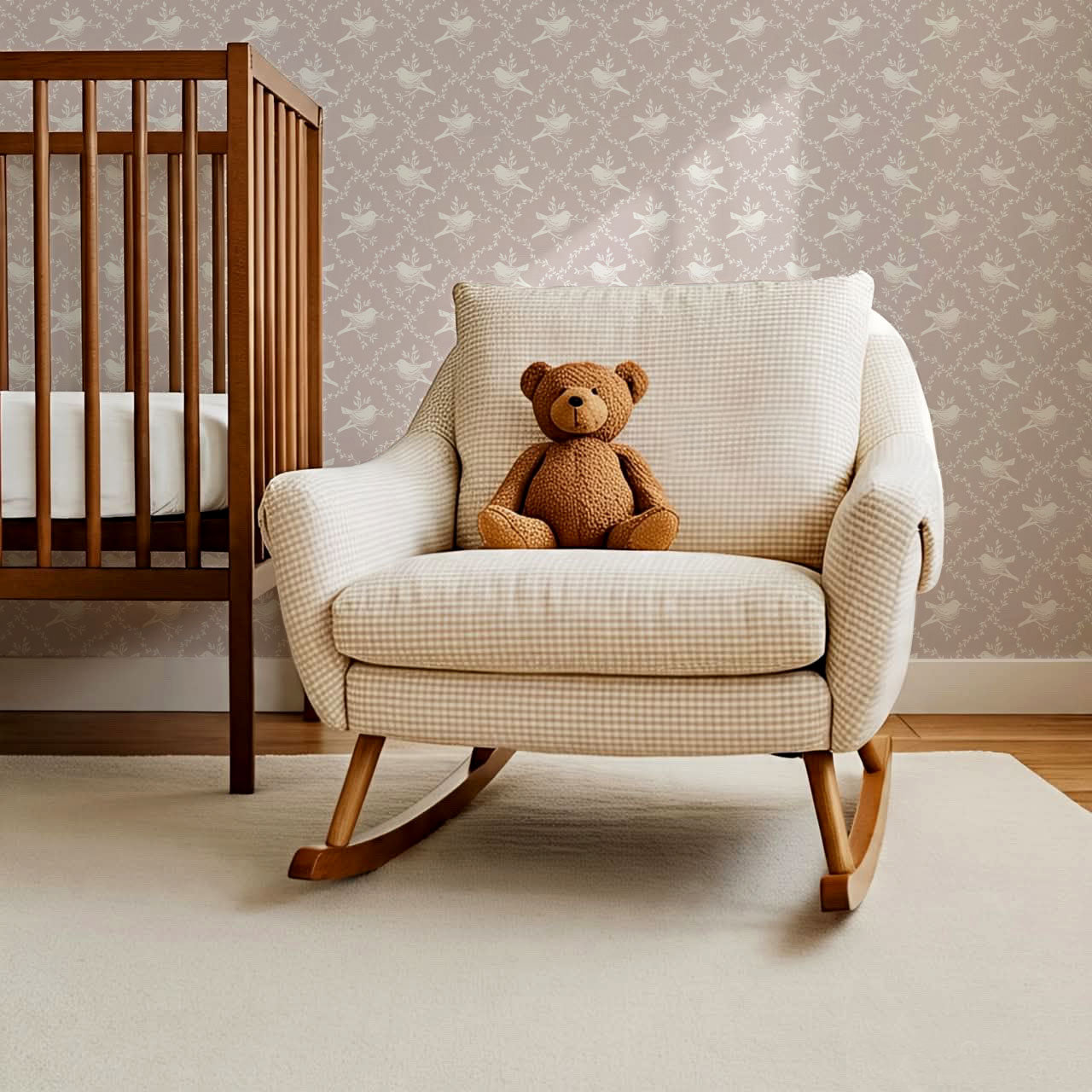 Livie Bird Nest Damask Dusty Pink Wallpaper