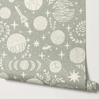 Agathe All Life is Stardust Olive Wallpaper