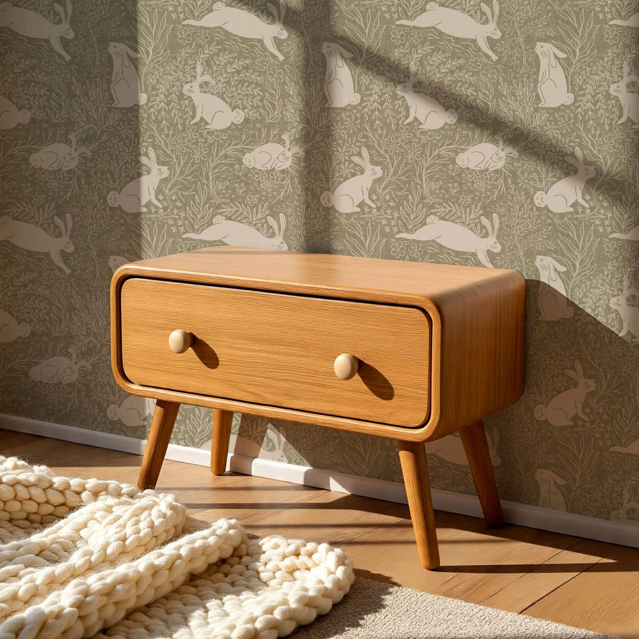 Lolita Leaps and Bounds Muted Olive Wallpaper