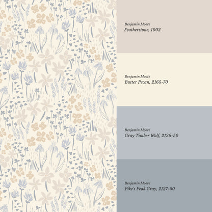 Londyn Floating Meadows Oat Blue Wallpaper