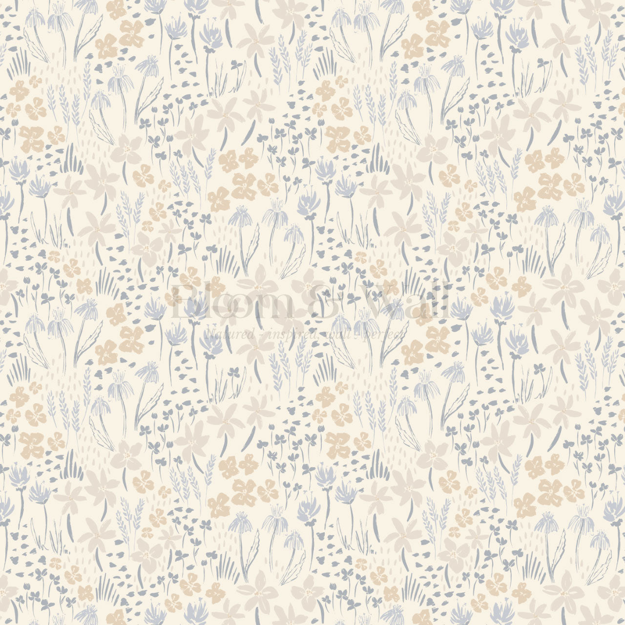 Londyn Floating Meadows Oat Blue Wallpaper