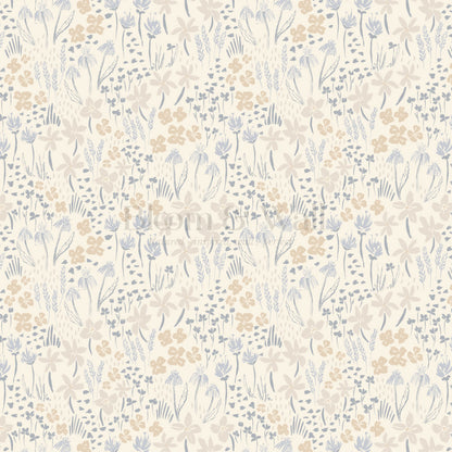 Londyn Floating Meadows Oat Blue Wallpaper