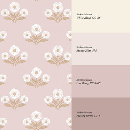 Lorea Daisy Block Print Berry White Pattern