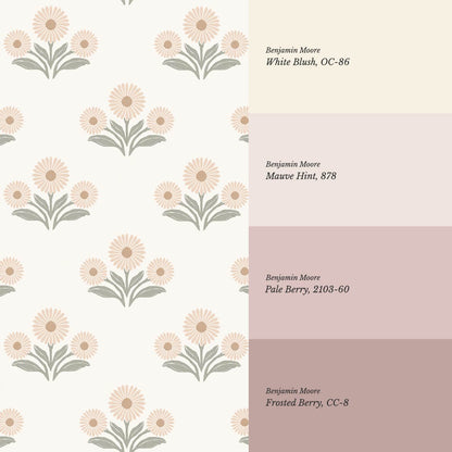 Lorea Daisy Block Print Cream Peach Wallpaper