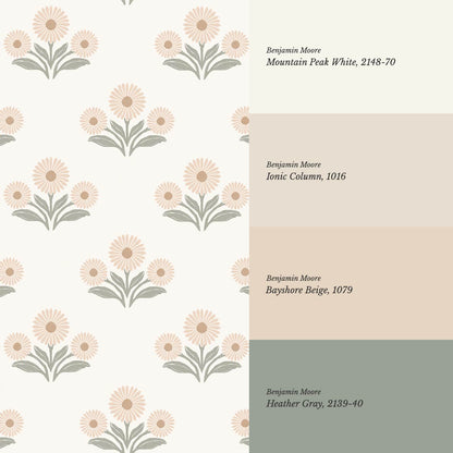 Lorea Daisy Block Print Soft Greige White Wallpaper