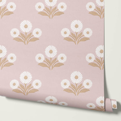 Lorea Daisy Block Print Berry White Pattern