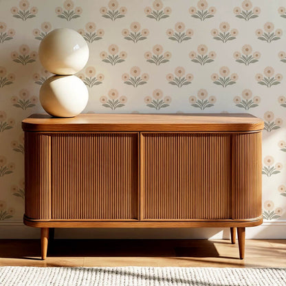 Lorea Daisy Block Print Cream Peach Wallpaper