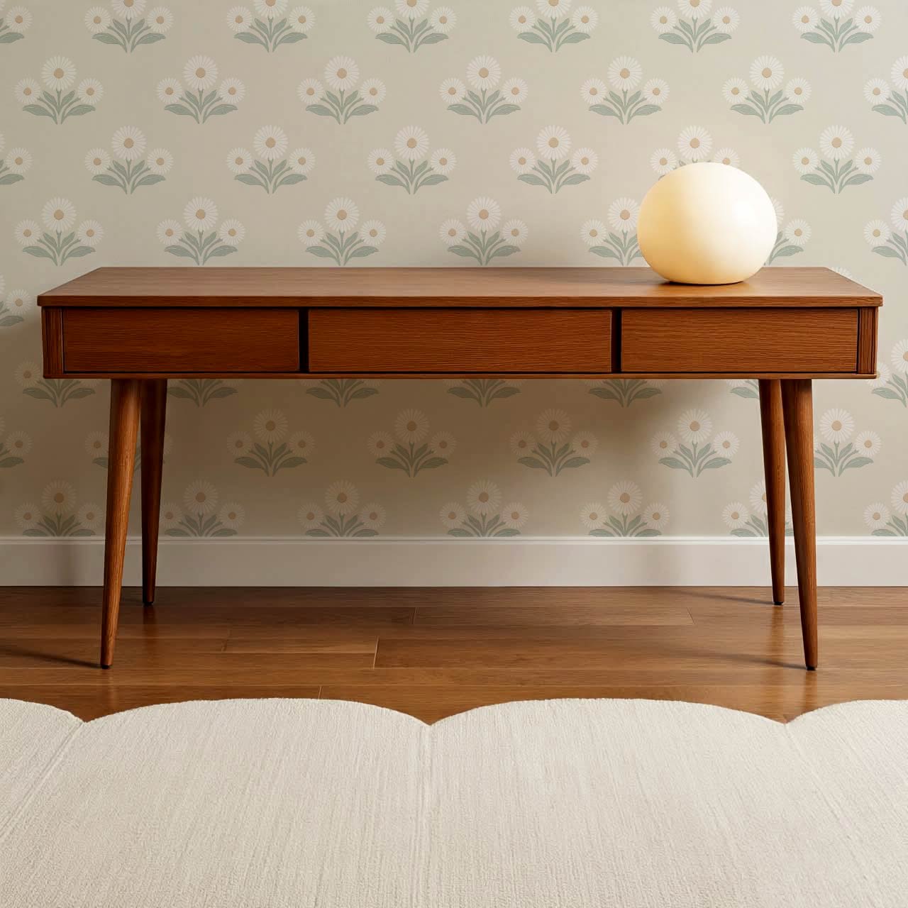 Lorea Daisy Block Print Soft Greige White Wallpaper