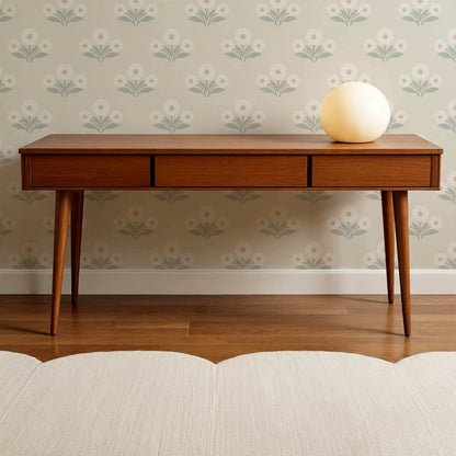 Lorea Daisy Block Print Soft Greige White Wallpaper