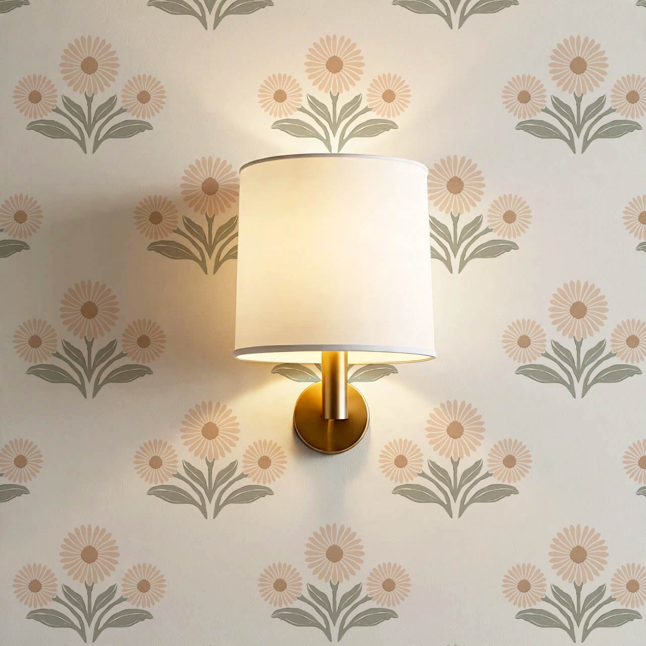 Lorea Daisy Block Print Cream Peach Wallpaper