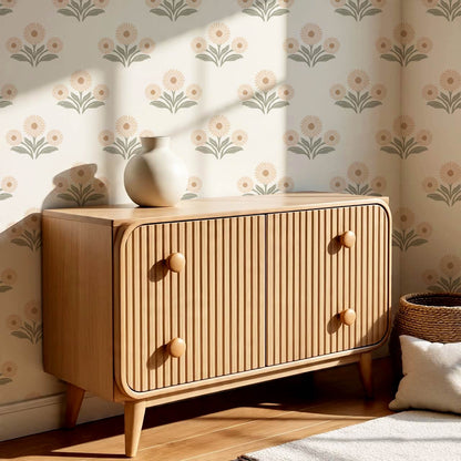 Lorea Daisy Block Print Cream Peach Wallpaper