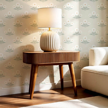 Lorea Daisy Block Print Soft Greige White Wallpaper