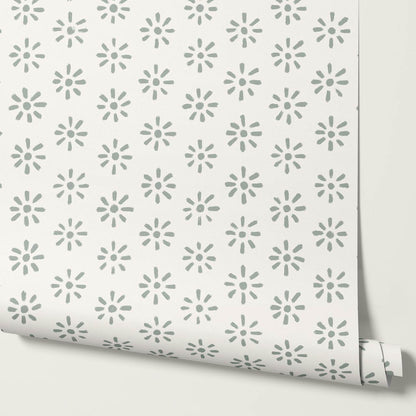Lorena Starburst Dry Sage Cream Wallpaper