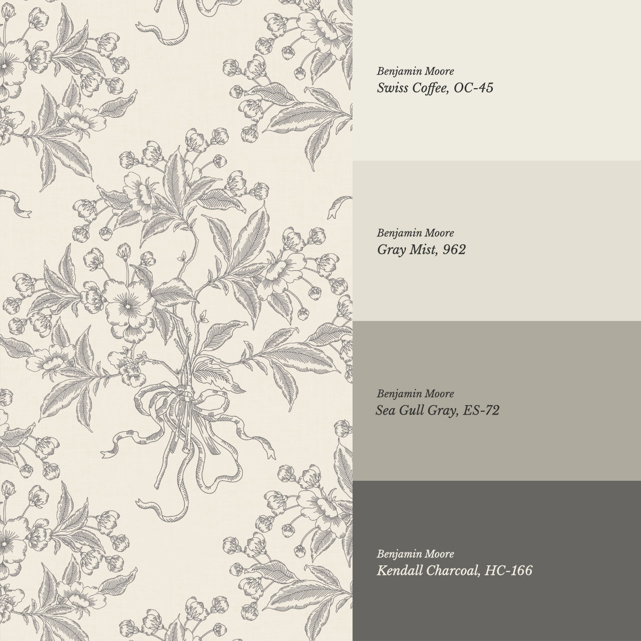Lori Cherry Bloom Bouquets Stone Gray Wallpaper
