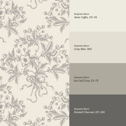Lori Cherry Bloom Bouquets Stone Gray Wallpaper