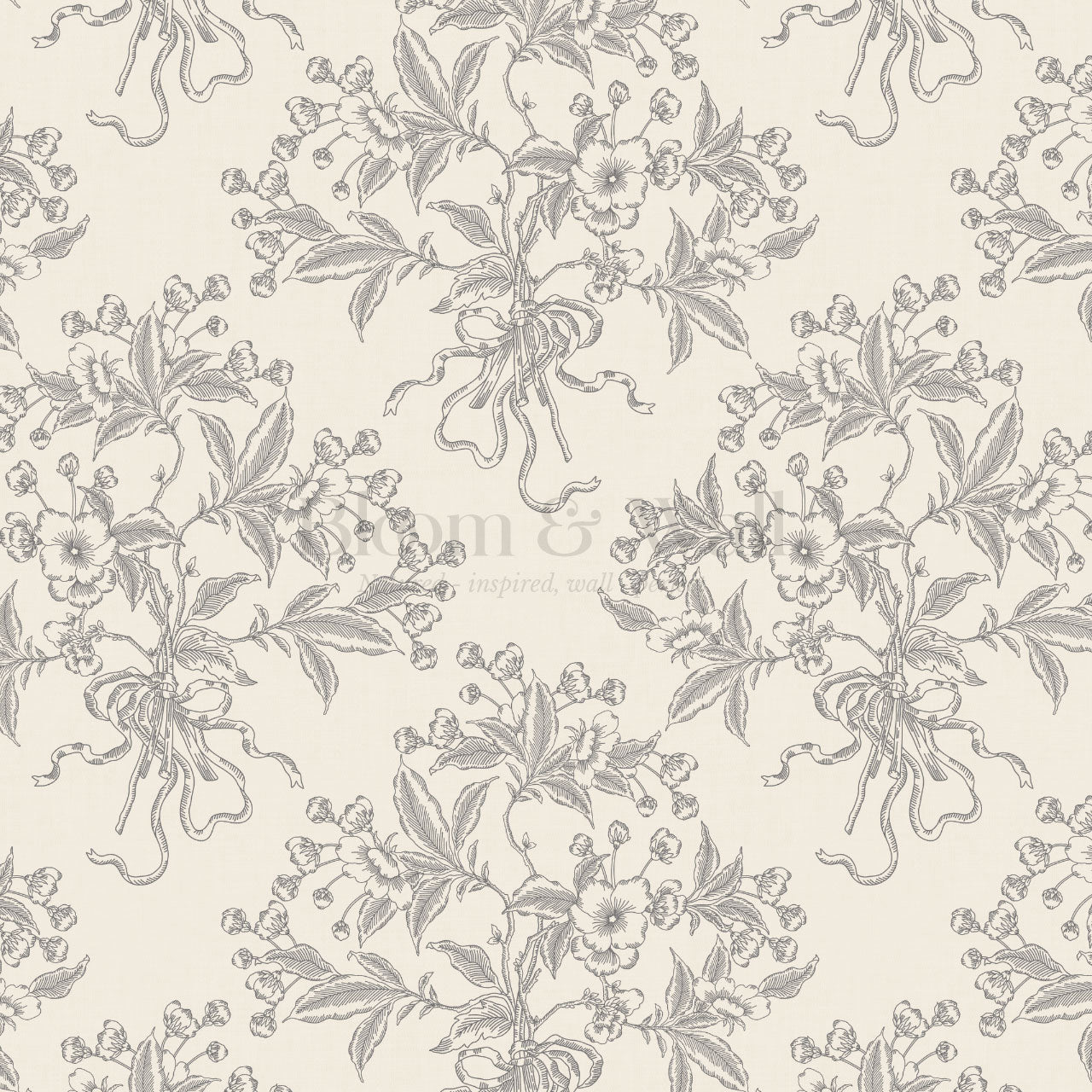 Lori Cherry Bloom Bouquets Stone Gray Wallpaper
