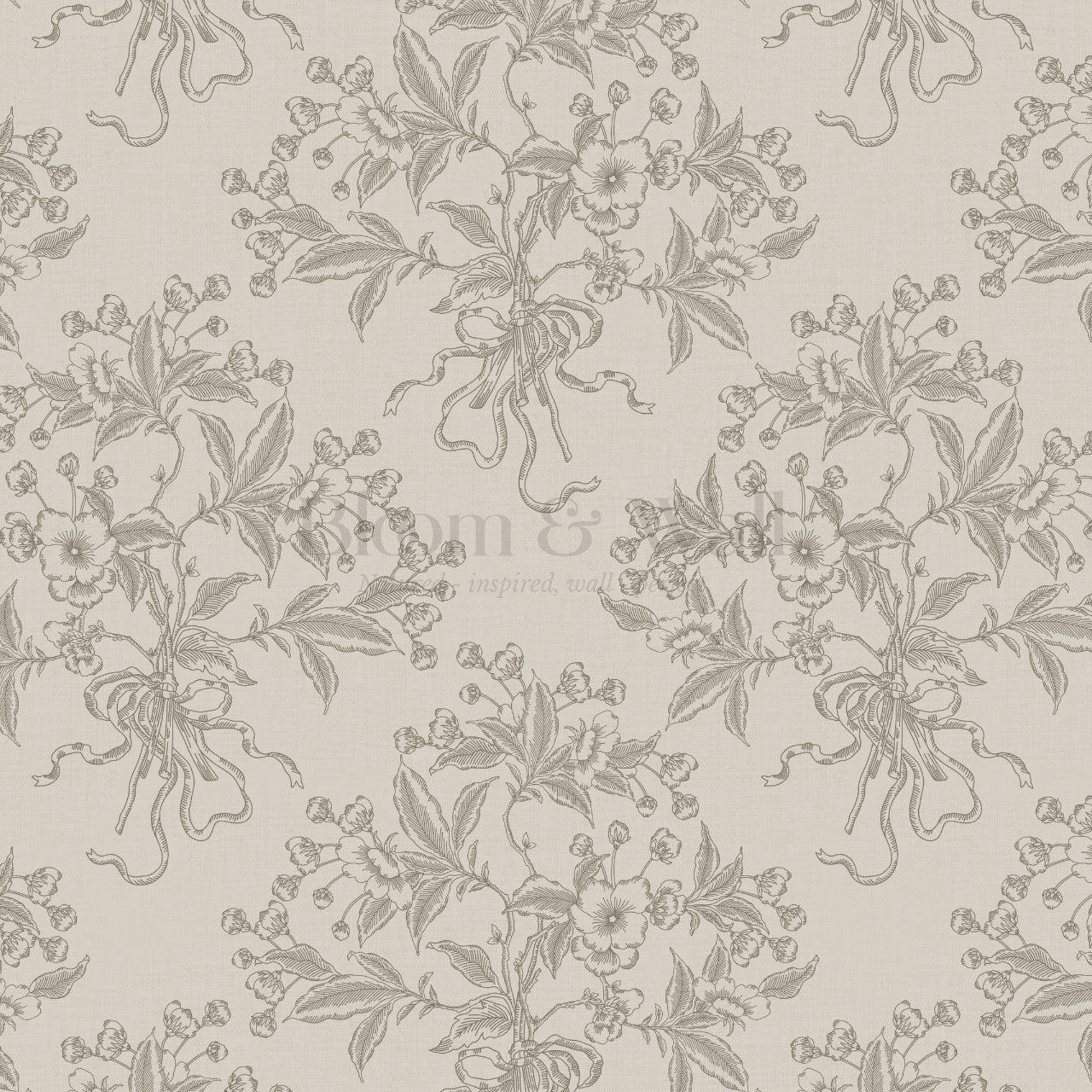 Lori Cherry Bloom Bouquets Stone Gray Wallpaper
