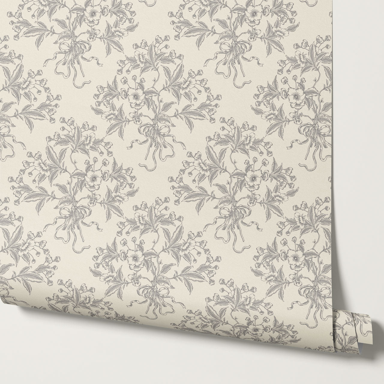 Lori Cherry Bloom Bouquets Stone Gray Wallpaper