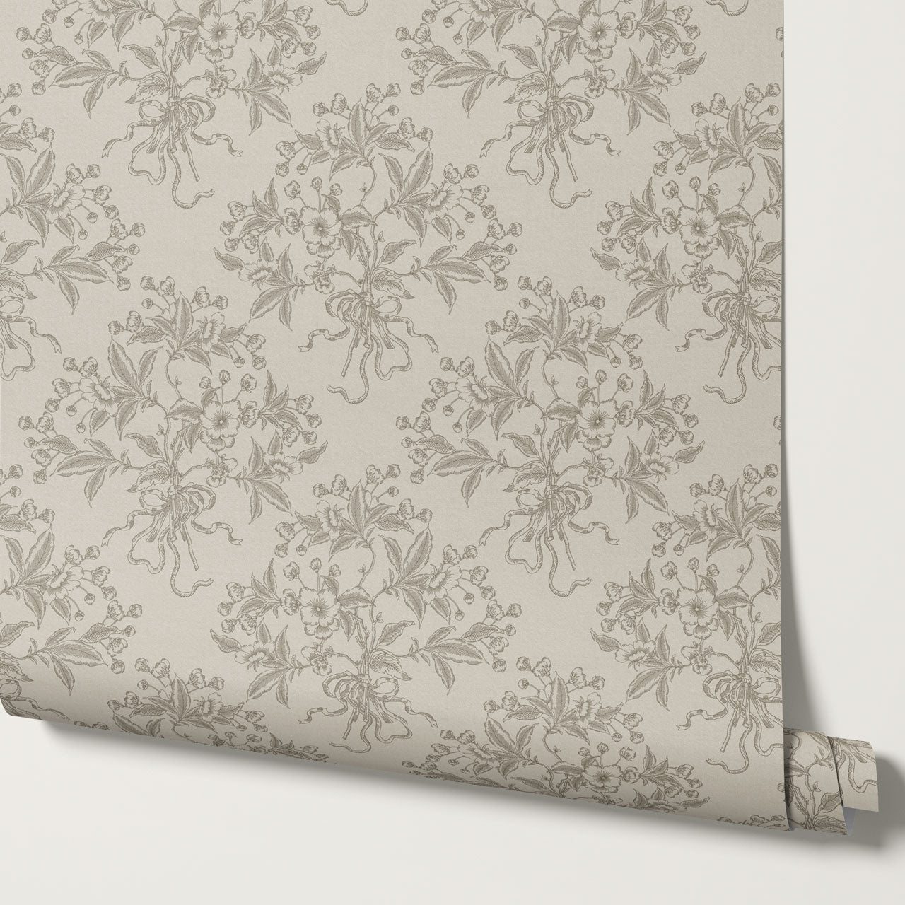Lori Cherry Bloom Bouquets Stone Gray Wallpaper