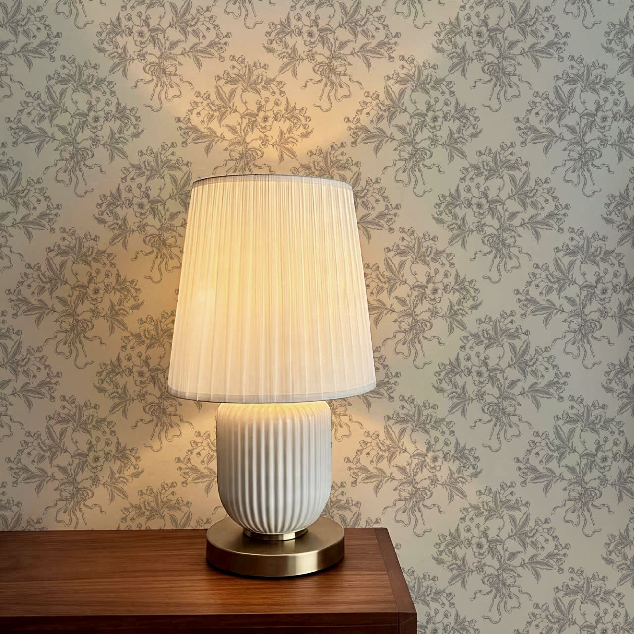 Lori Cherry Bloom Bouquets Stone Gray Wallpaper