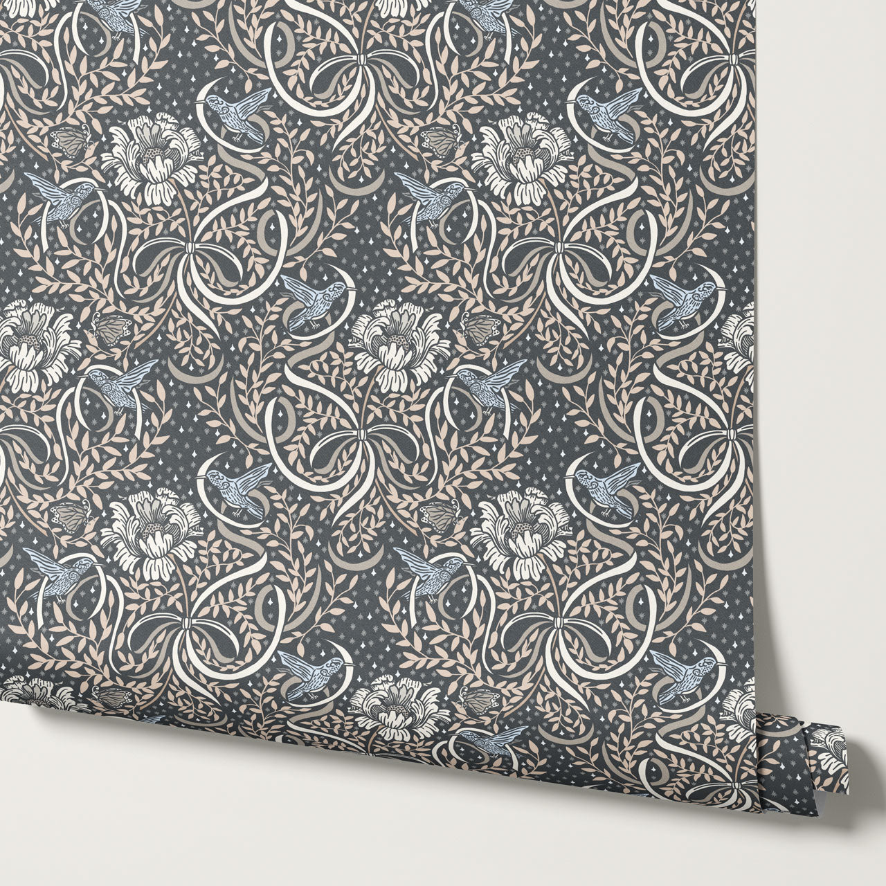 Lori Fairytale Bows Slate Wallpaper