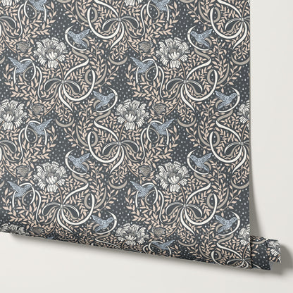 Lori Fairytale Bows Slate Wallpaper