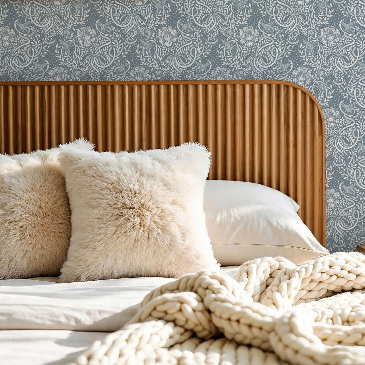 Lori Fairytale Bows Blue Wallpaper