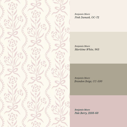 Lorna Marigold Bow Vines Blush Wallpaper