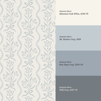 Lorna Marigold Bow Vines French Blue Wallpaper