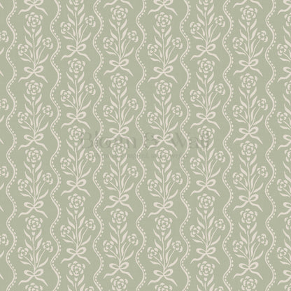Lorna Marigold Bow Vines Sage Wallpaper