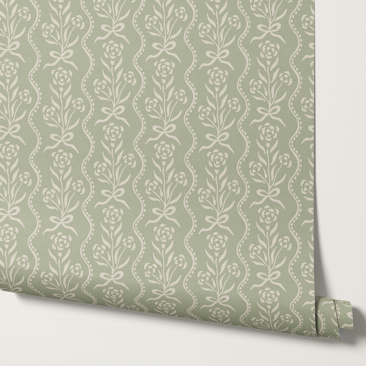 Lorna Marigold Bow Vines Sage Wallpaper