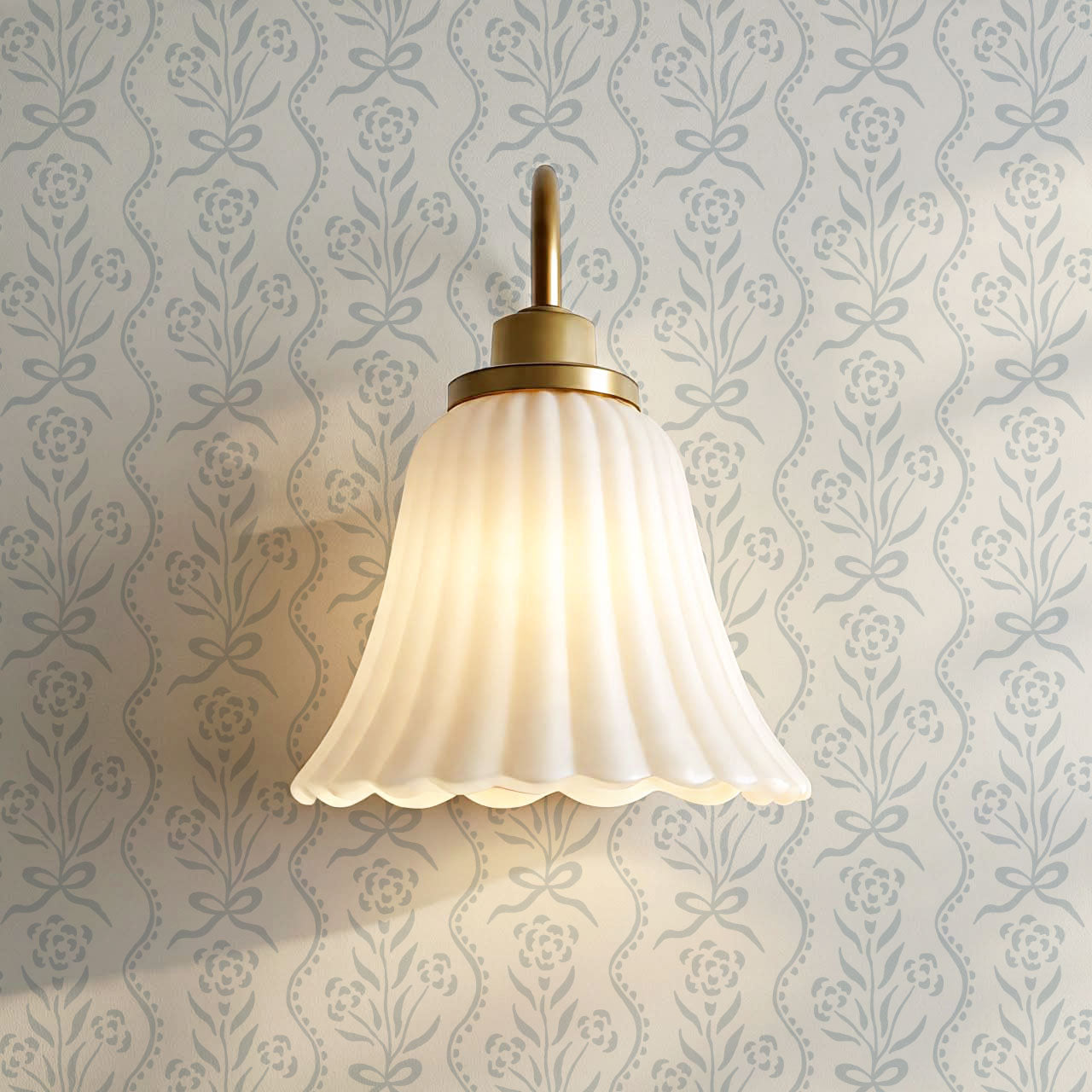Lorna Marigold Bow Vines French Blue Wallpaper