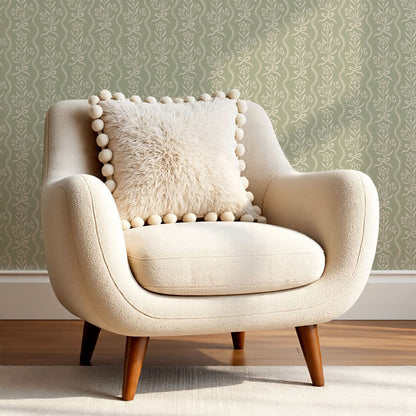 Lorna Marigold Bow Vines Sage Wallpaper