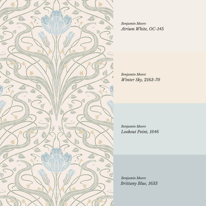 Louve Large Flora Nouveau Bluebell Ivory Wallpaper