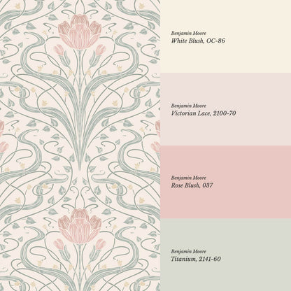 Louve Large Flora Nouveau Blush Ivory Wallpaper