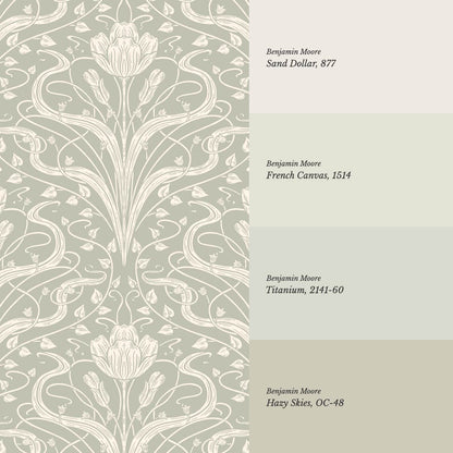 Louve Large Flora Nouveau Moss Cream Wallpaper
