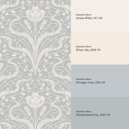 Louve Large Flora Nouveau Sterling Ivory Wallpaper