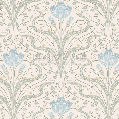 Louve Large Flora Nouveau Bluebell Ivory Wallpaper