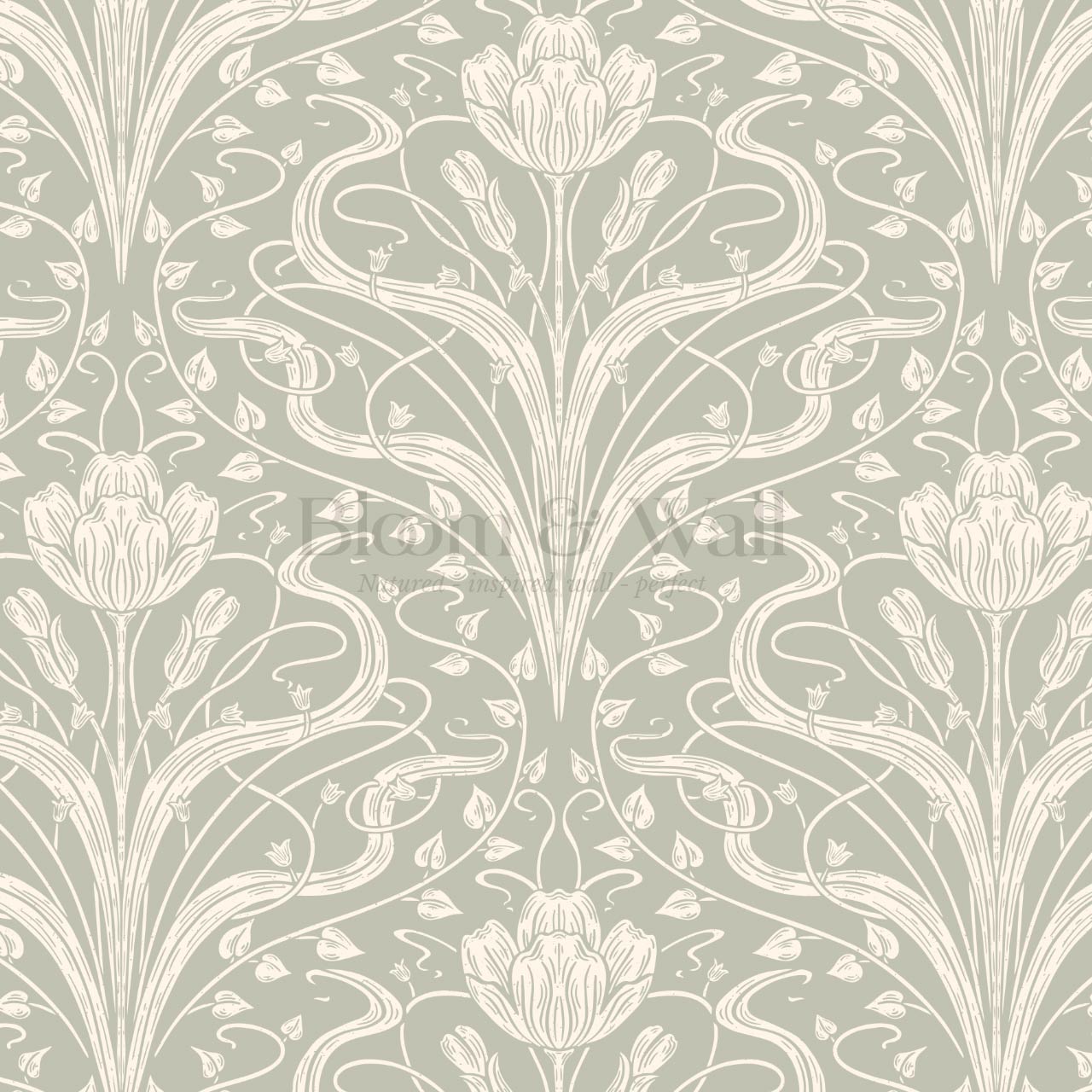 Louve Large Flora Nouveau Moss Cream Wallpaper