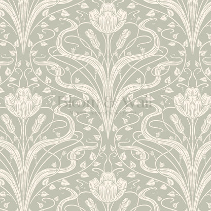 Louve Large Flora Nouveau Moss Cream Wallpaper