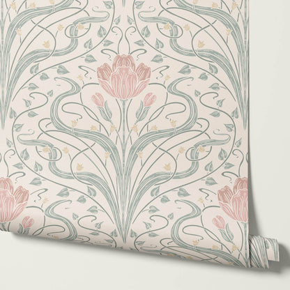 Louve Large Flora Nouveau Blush Ivory Wallpaper