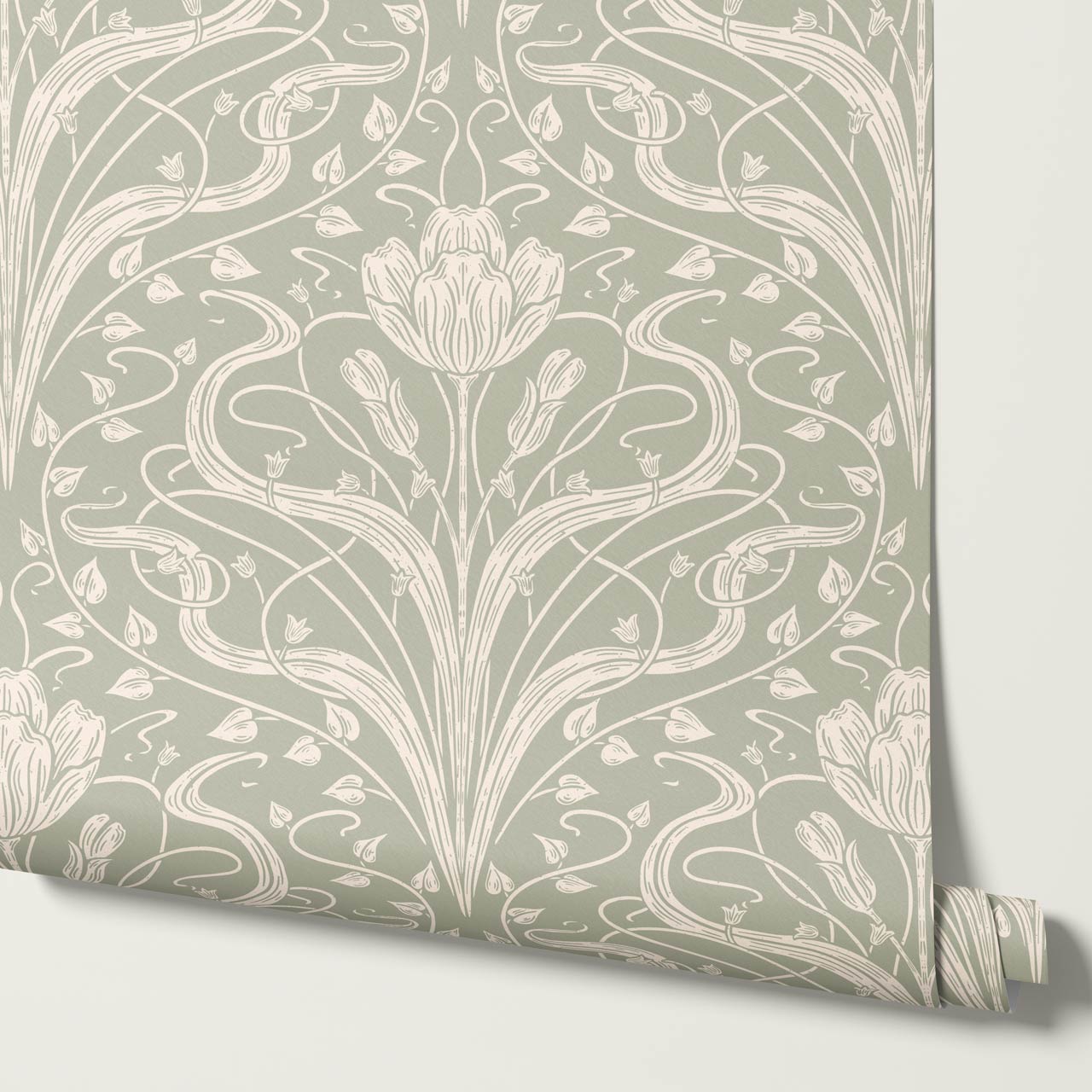 Louve Large Flora Nouveau Moss Cream Wallpaper