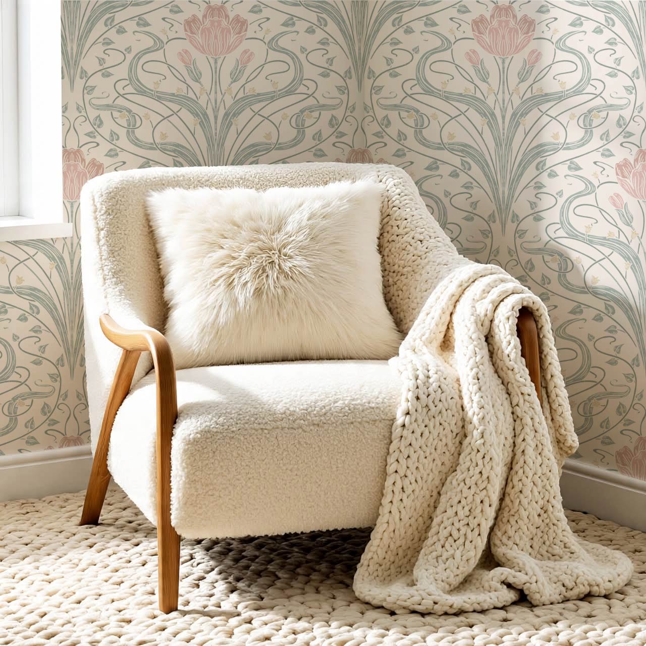 Louve Large Flora Nouveau Blush Ivory Wallpaper