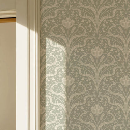 Louve Large Flora Nouveau Moss Cream Wallpaper