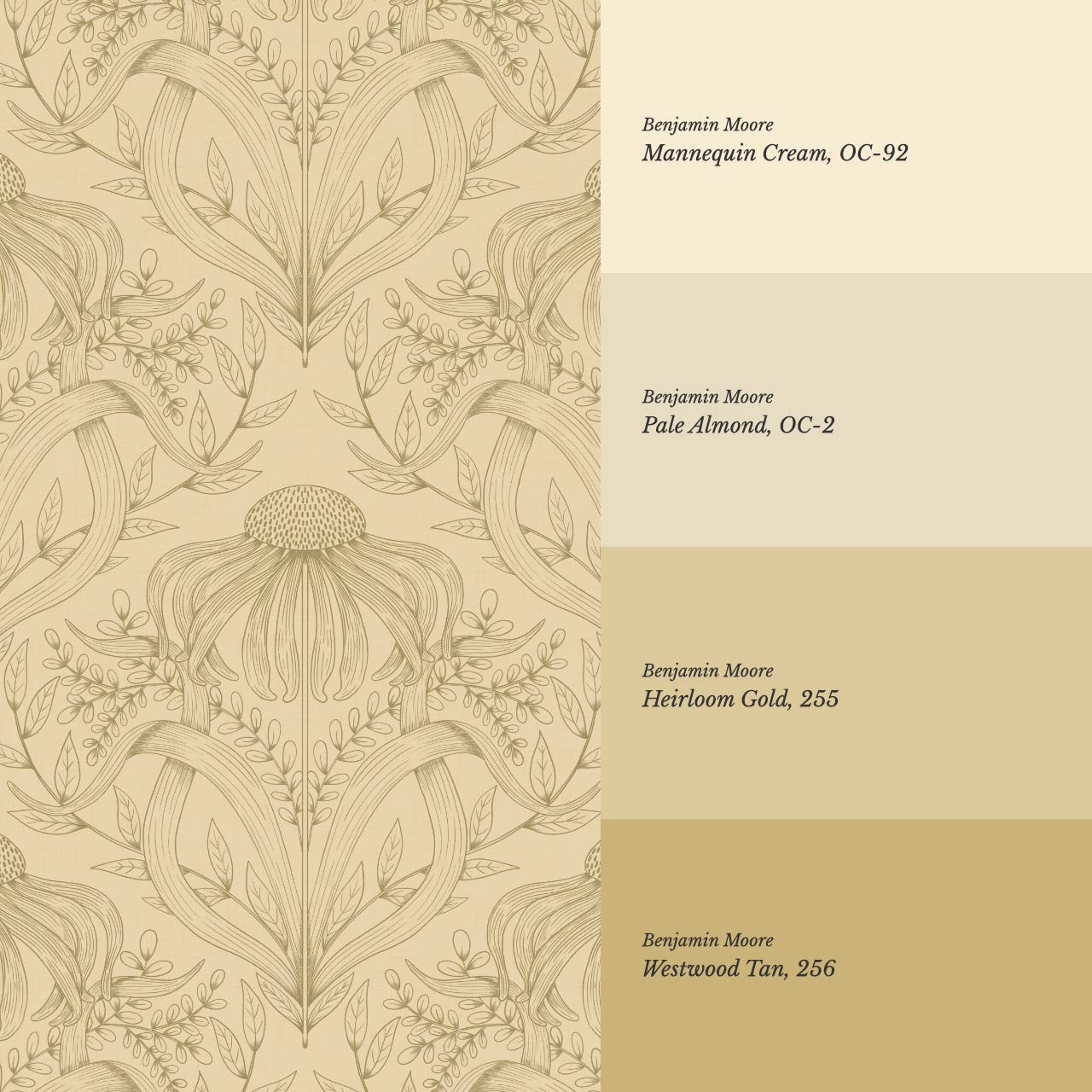 Lovel Large Delicate Line Floral Almond Yellow Wallpaper