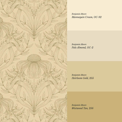 Lovel Large Delicate Line Floral Almond Yellow Wallpaper
