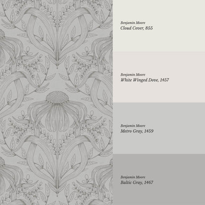 Lovel Large Delicate Line Floral Pale Gray Wallpaper