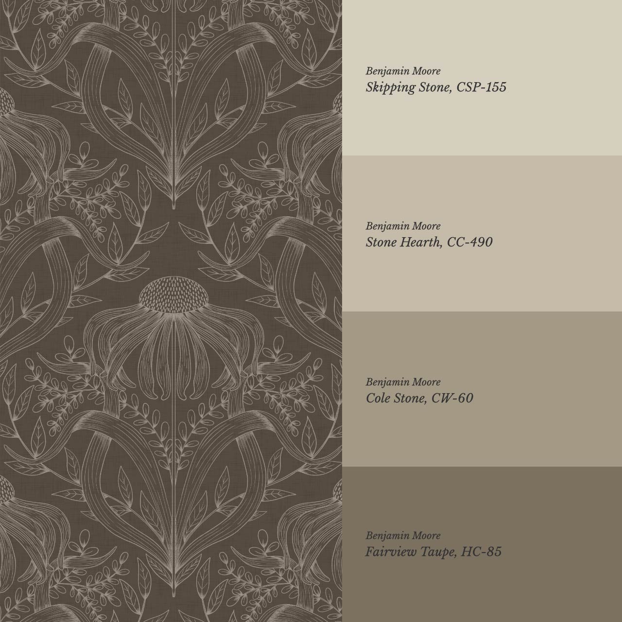 Lovel Large Delicate Line Floral Taupe Brown Wallpaper